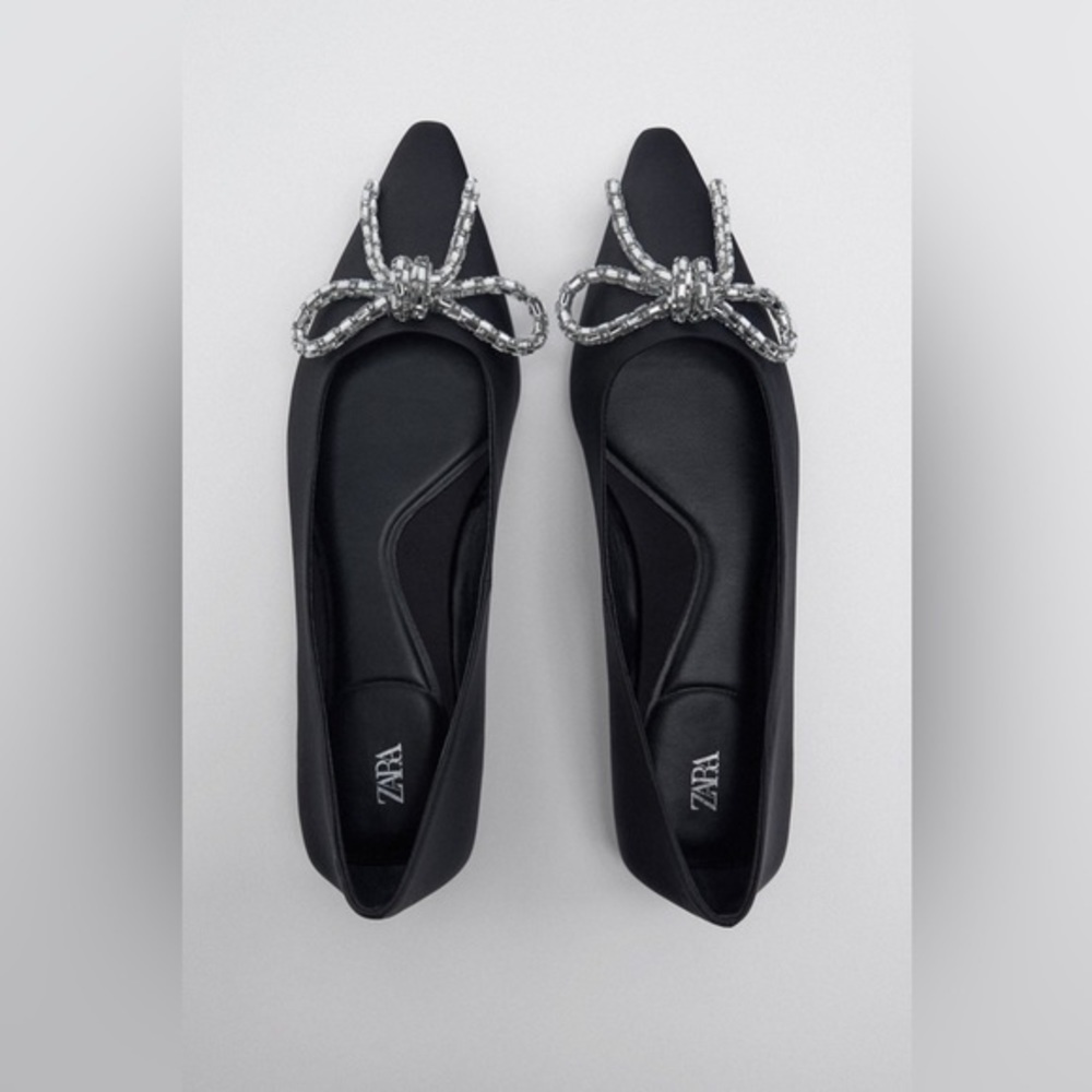 Zara Ballet Flats Decorated With Bow Black Balletcore 38 EUR 7.5 USA 7 1/2 - Picture 7 of 8